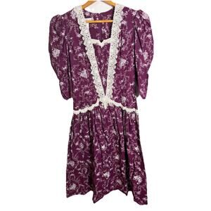 Vintage Gunne Sax by Jessica McClintock Midi Dress Lace Detail Cottage Core Sz 9